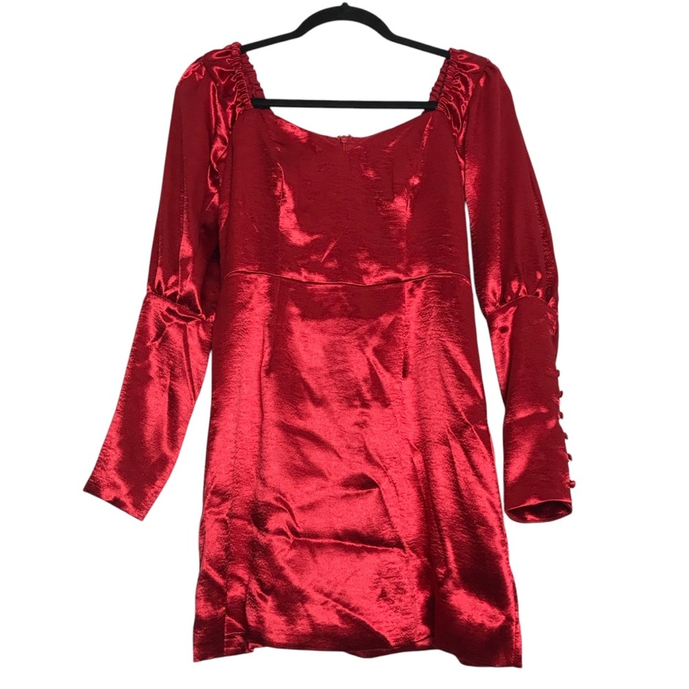 La Maison Talulah Red Satin Long Sleeve Dress Small Coquette Vampy Victorian